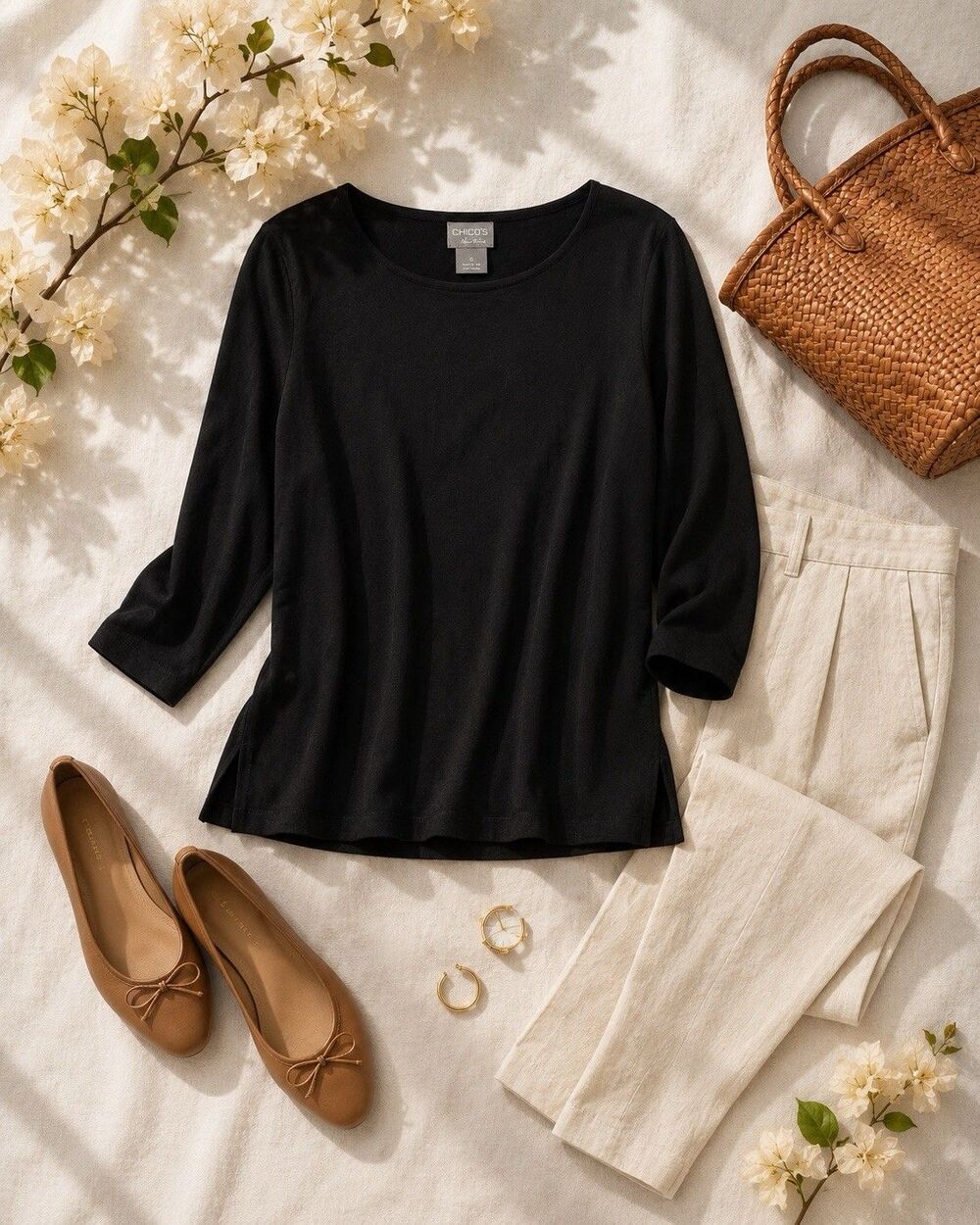Chico's Travelers Black Knit Side Slit Top Size 0